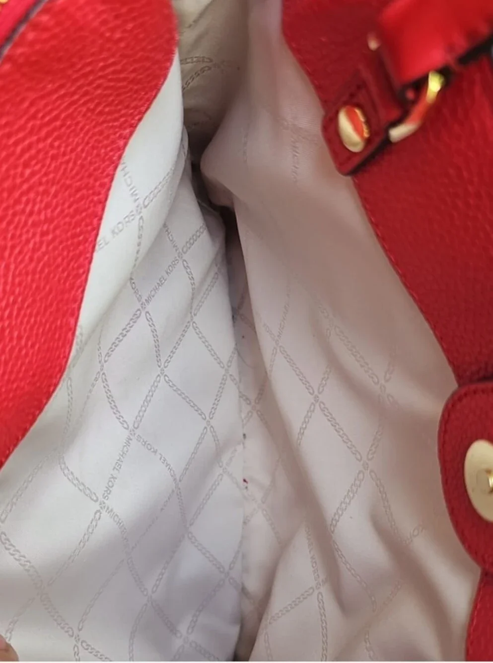 Michael Kors Red Pebbled Leather Satchel Tote Bag Handbag